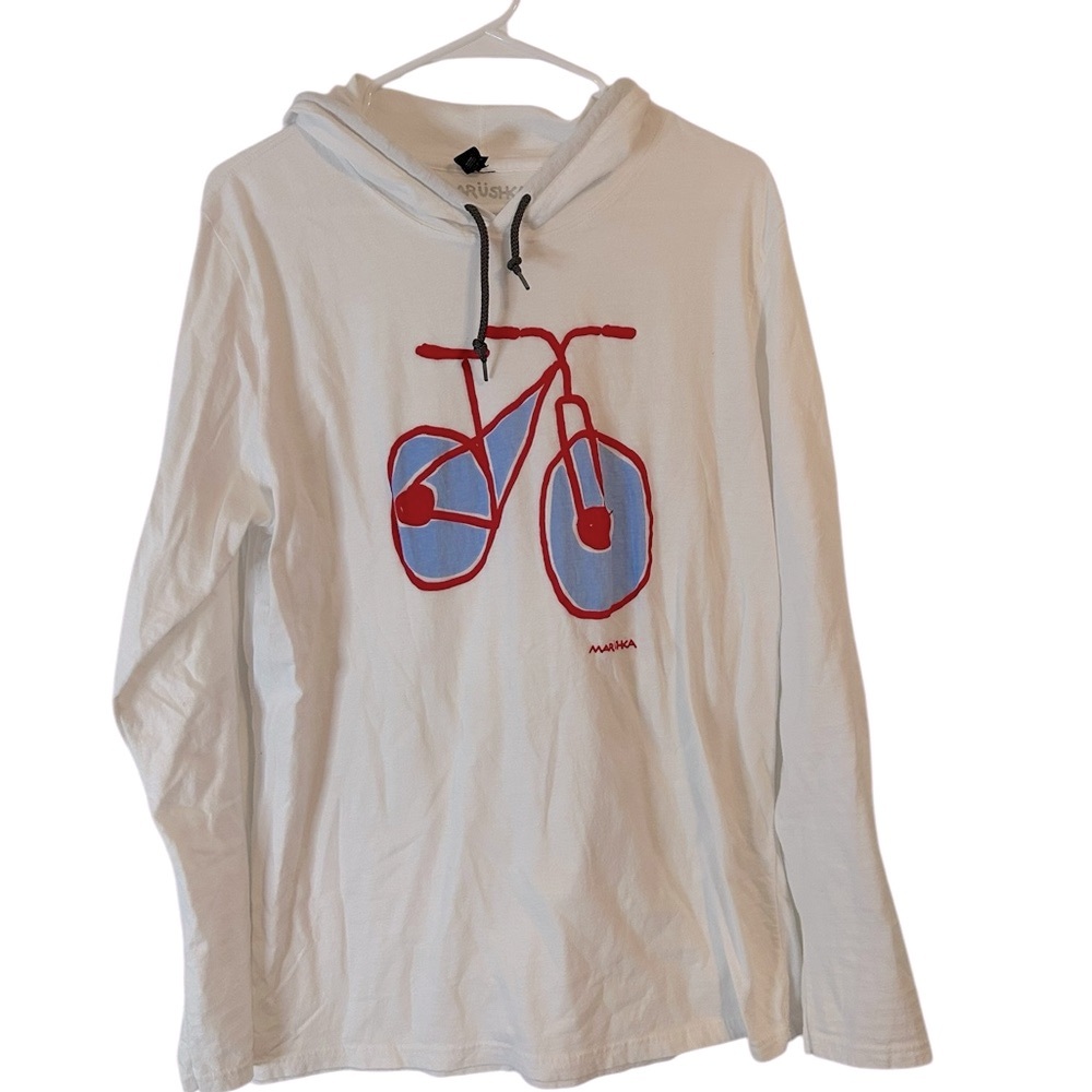 Marushka Mens Bicycle/Cycling Hooded‎ Long Sleeve Shirt- White & Reg - L